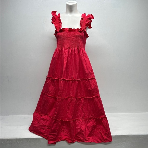 Hill House Dresses & Skirts - Hill House Nap Midi Long Dress Sleeveless Tiered Ruffle Cotton Stretch Red Large
